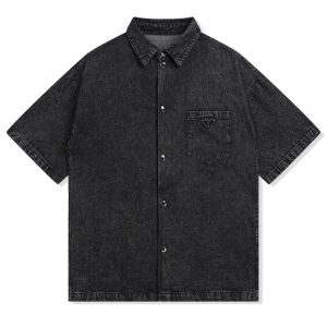 Shirt Prada Black Denim Button-Up Logo PD041
