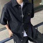 Shirt Prada Black Denim Button-Up Logo PD041 - Image 5