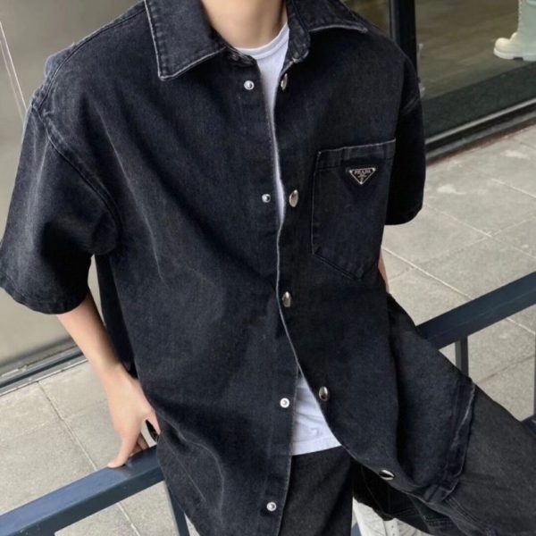 Shirt Prada Black Denim Button-Up Logo PD041 - Image 5