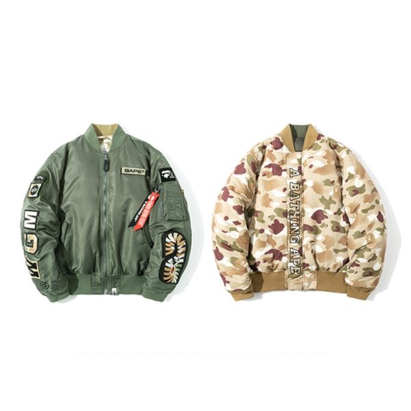 2601.jpg BAPE Green and Camo Bomber Jackets BP034 - Image 1