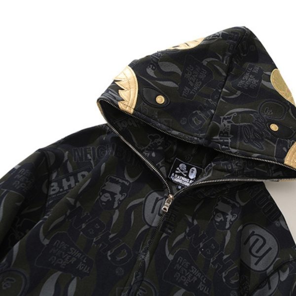 Hoodie BAPE NBHD Shark Full-Zip Black BP071 - Image 6