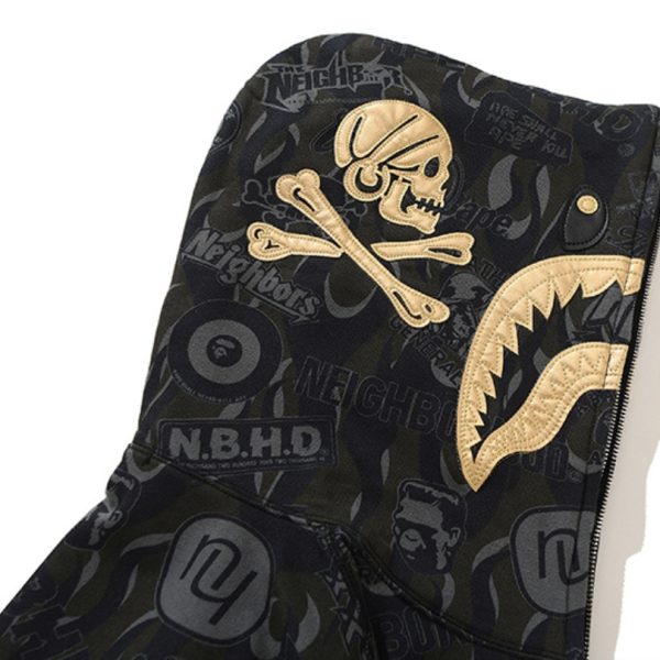 Hoodie BAPE NBHD Shark Full-Zip Black BP071 - Image 7