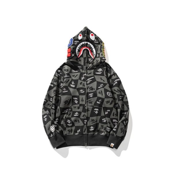 5777.jpg Hoodie BAPE Shark Logo Checkered Black BP046 - Image 1