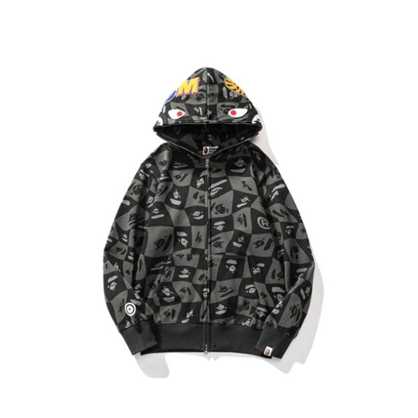 Hoodie BAPE Shark Logo Checkered Black BP046 - Image 4
