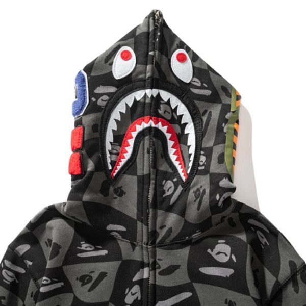 Hoodie BAPE Shark Logo Checkered Black BP046 - Image 5