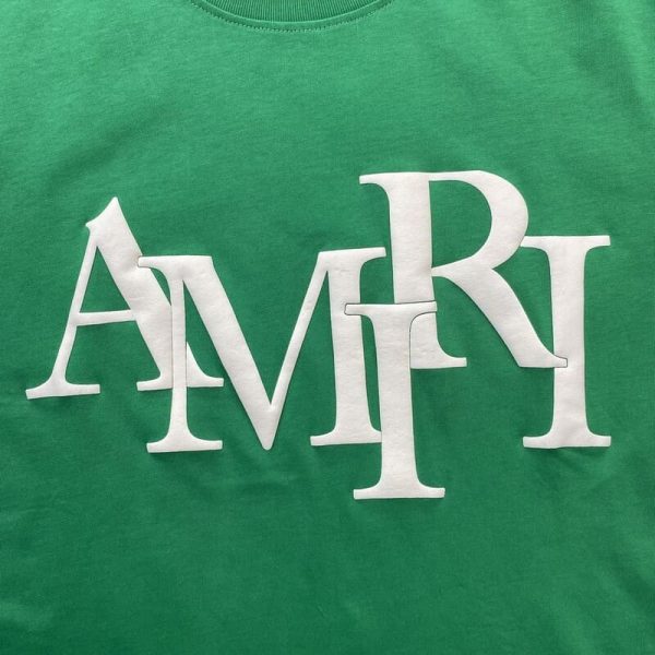 Amiri Staggered Logo Green T-Shirt - Image 3