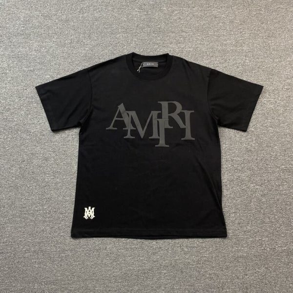 Amiri Staggered Logo Black T-Shirt - Image 2