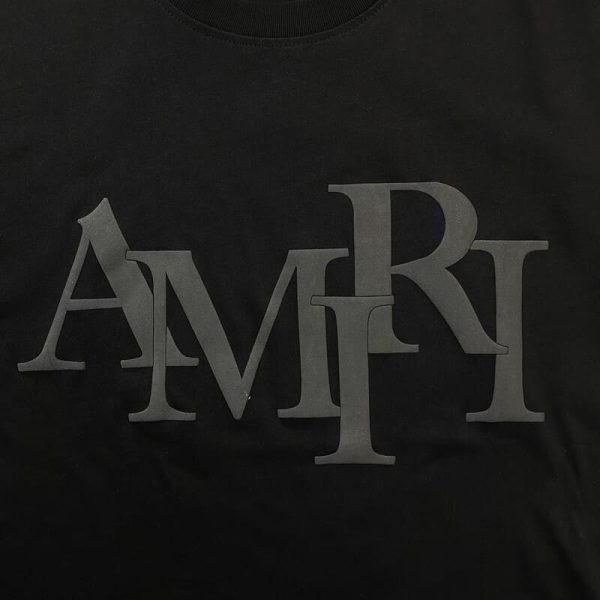 Amiri Staggered Logo Black T-Shirt - Image 3