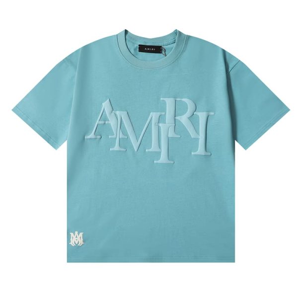 d100369_1766-1.jpg Amiri Staggered Logo Blue T-Shirt - Image 1