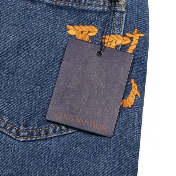 Jeans Louis Vuitton LV Blue Embroidered Logo - Image 3