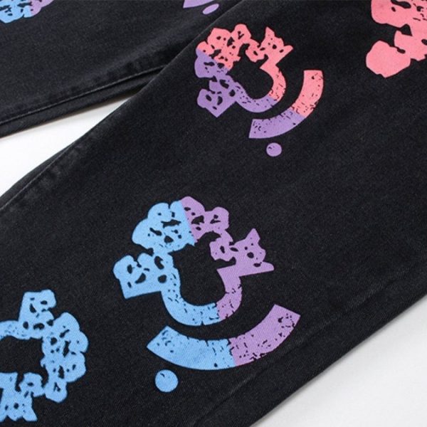 Jeans Denim Tears Multicolor Print Black - Image 5