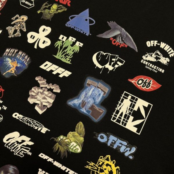 T-shirt Off-White Multi Logo Graphic Black Oversized OFF002 - Image 3