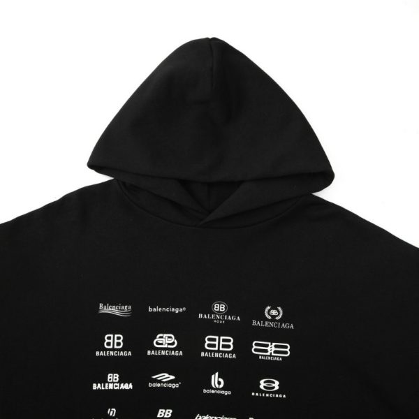 Balenciaga Multi-Logo Print Hoodie Black BL002 - Image 4