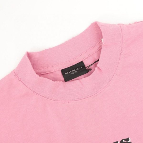 T-shirt Balenciaga Graphic Slogan Distressed Pink BL009 - Image 4