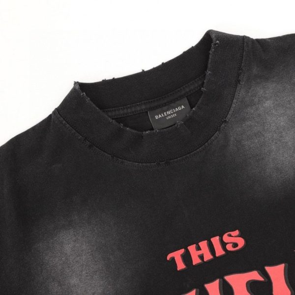 T-shirt Balenciaga Graphic Slogan Distressed Black BL010 - Image 4