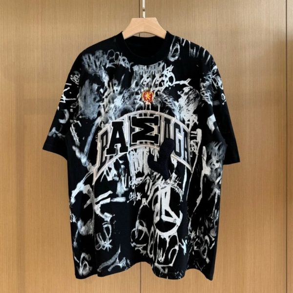 T-shirt Balenciaga Graffiti Black Oversized BL014 - Image 6