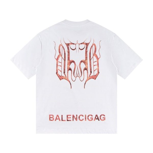 T-shirt Balenciaga BB Gothic Print White BL035 - Image 2