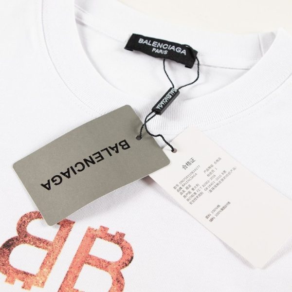 T-shirt Balenciaga BB Gothic Print White BL035 - Image 6