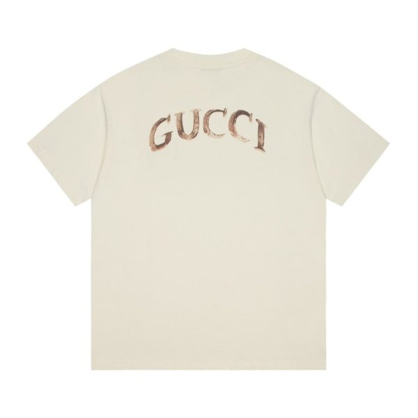 T-shirt Gucci Distressed Logo Beige GC047 - Image 2