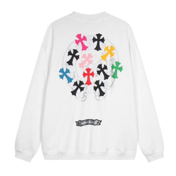 Sweatshirt Chrome Hearts Multicolor Crosses White CH007 - Image 2