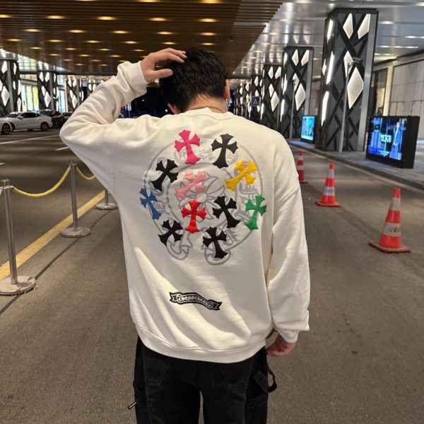 Sweatshirt Chrome Hearts Multicolor Crosses White CH007 - Image 11