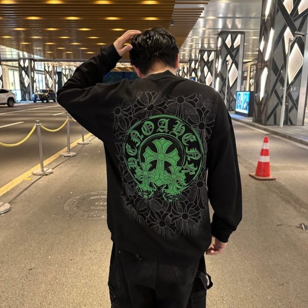 Sweatshirt Chrome Hearts Neon Green Crosses Black CH009 - Image 10