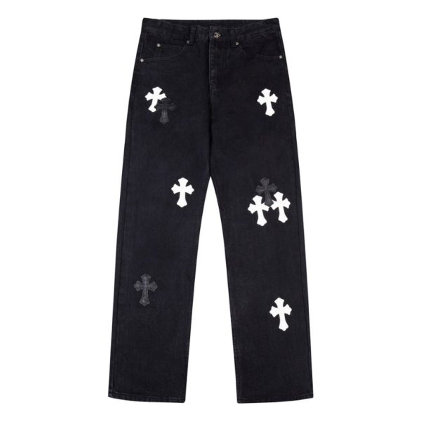 d106380_9418-1.jpg Jeans Chrome Hearts Black White Cross Patch CH025 - Image 1