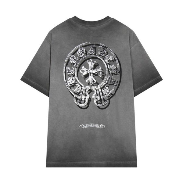 T-shirt Chrome Hearts Distressed Horseshoe Grey Logo CH033 - Image 2