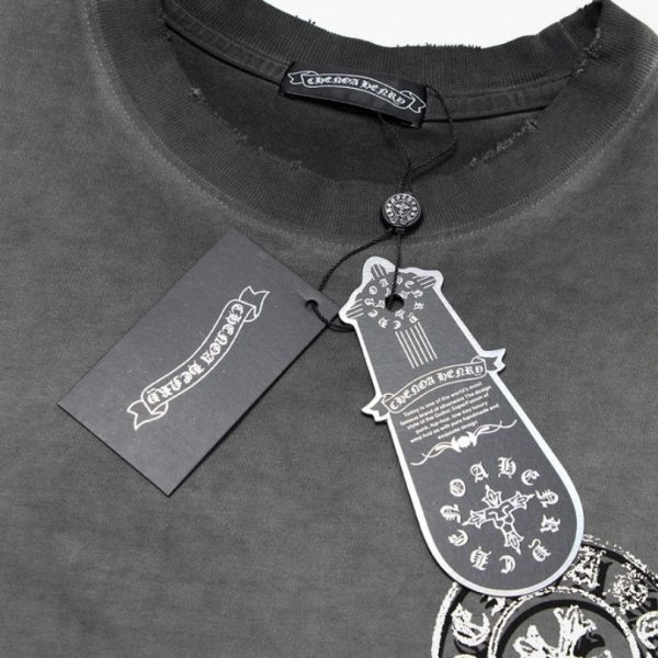 T-shirt Chrome Hearts Distressed Horseshoe Grey Logo CH033 - Image 8