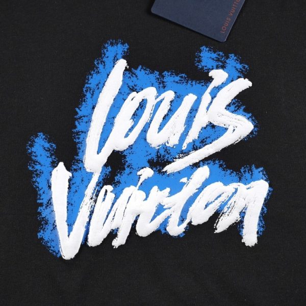 T-shirt Louis Vuitton Blue Graffiti Black Logo LV019 - Image 3