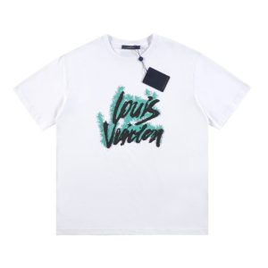 T-shirt Louis Vuitton Blue Graffiti White Logo LV021