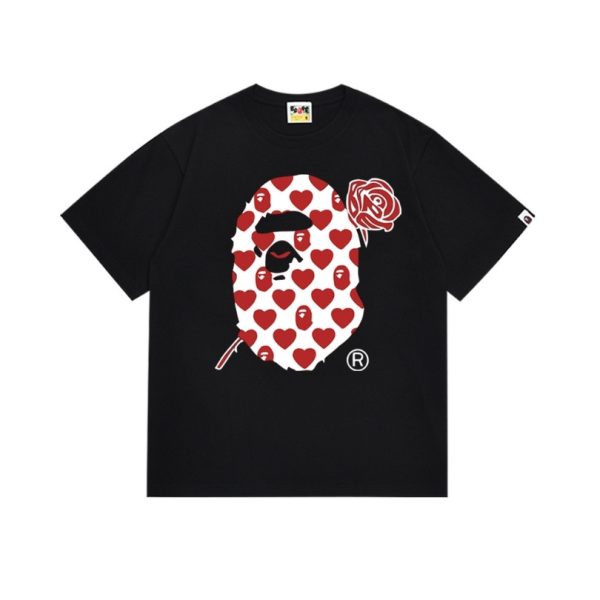 d108258_20131-1.jpg T-shirt BAPE Heart Ape Head Rose Black BP053 - Image 1