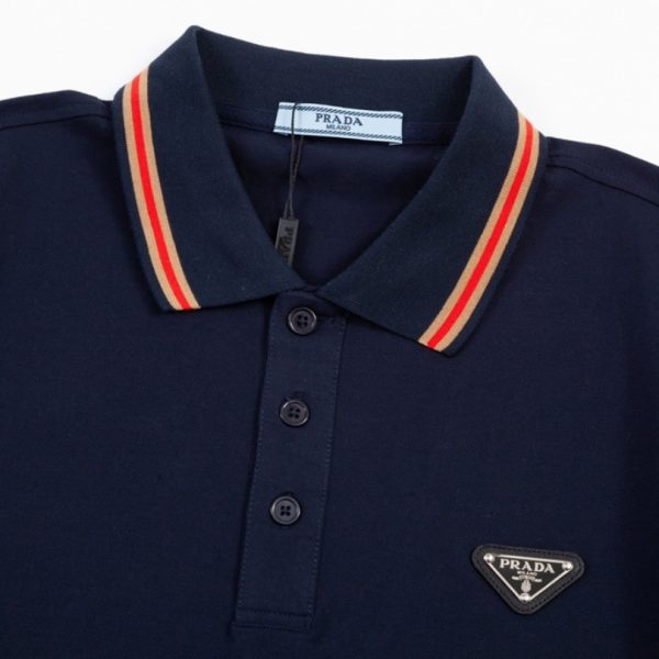 Polo Shirt Prada Logo Stripe Navy PD004 - Image 4