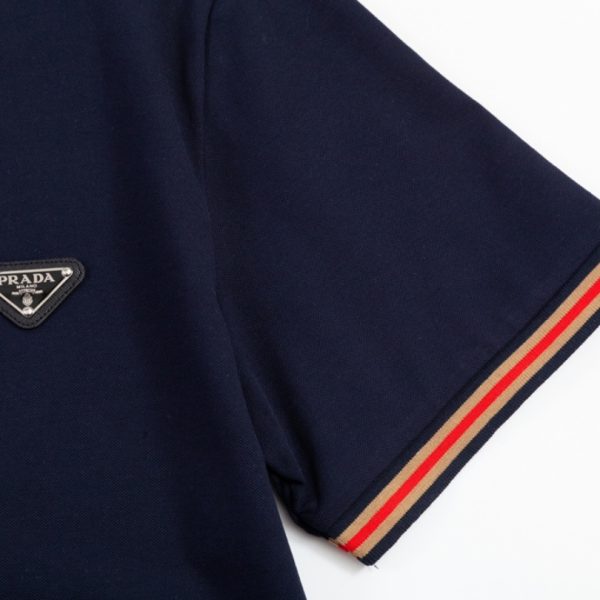 Polo Shirt Prada Logo Stripe Navy PD004 - Image 6