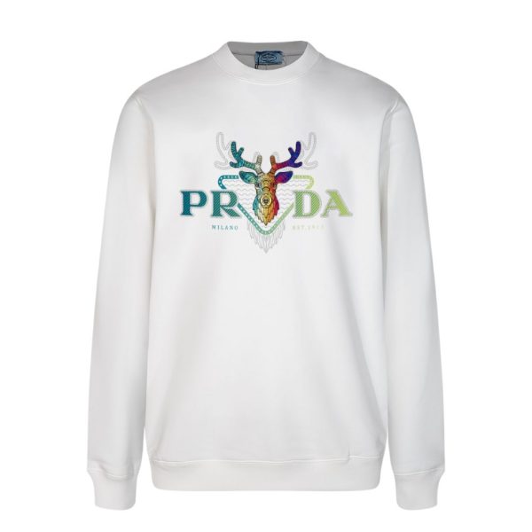 d108945_19086-1.jpg Sweatshirt Prada Deer Embroidery White PD023 - Image 1