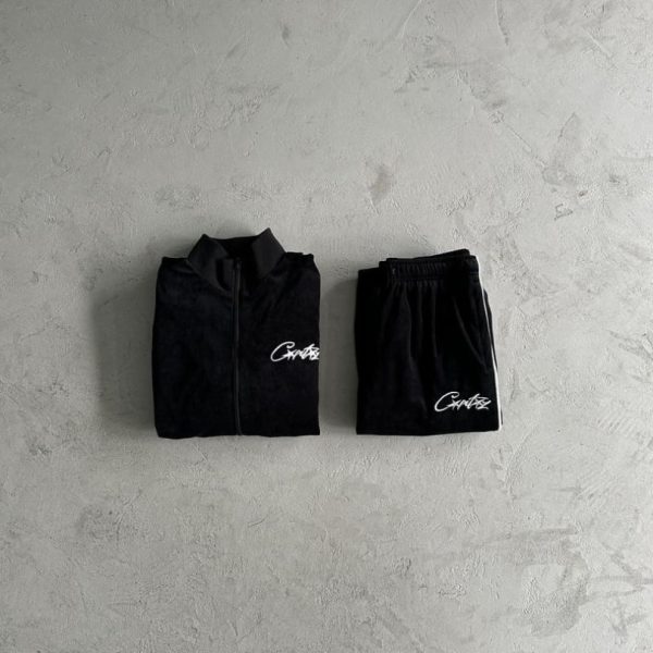 Tracksuit Corteiz Velour Black with White Logo CZ007 - Image 2