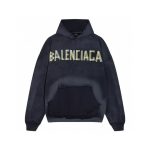 Hoodie Balenciaga BB Distressed Logo Black BL063