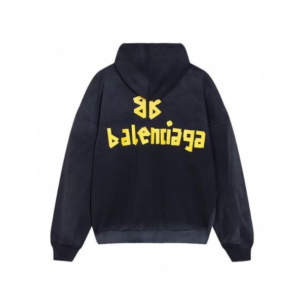 Hoodie Balenciaga BB Distressed Logo Black BL063 - Image 2