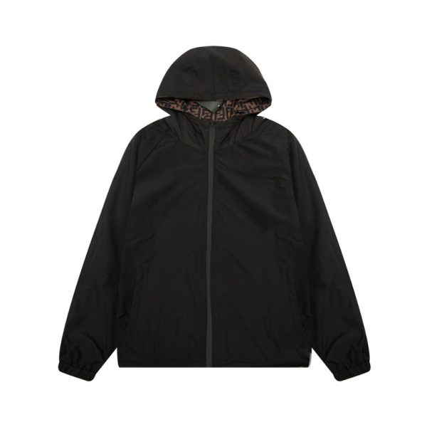 Hooded Fendi Eyes Jacket Black and Brown FE003 - Image 4