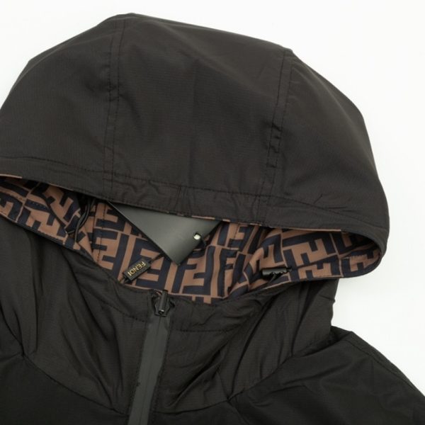 Hooded Fendi Eyes Jacket Black and Brown FE003 - Image 9
