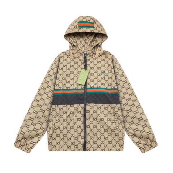 Jacket Windbreaker Gucci Monogram Beige Brown GC112 - Image 2