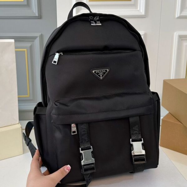 Backpack Prada Black Nylon with Silver Buckles PD058 - Image 2