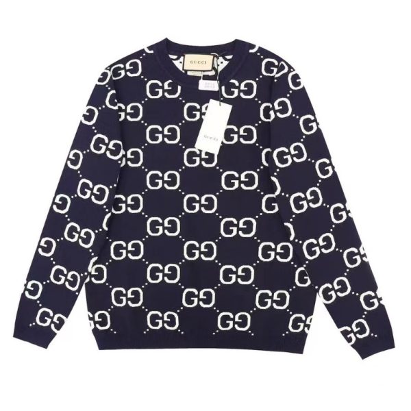 d120706_18470-1.jpg Sweater Gucci Monogram Knit Navy GC101 - Image 1
