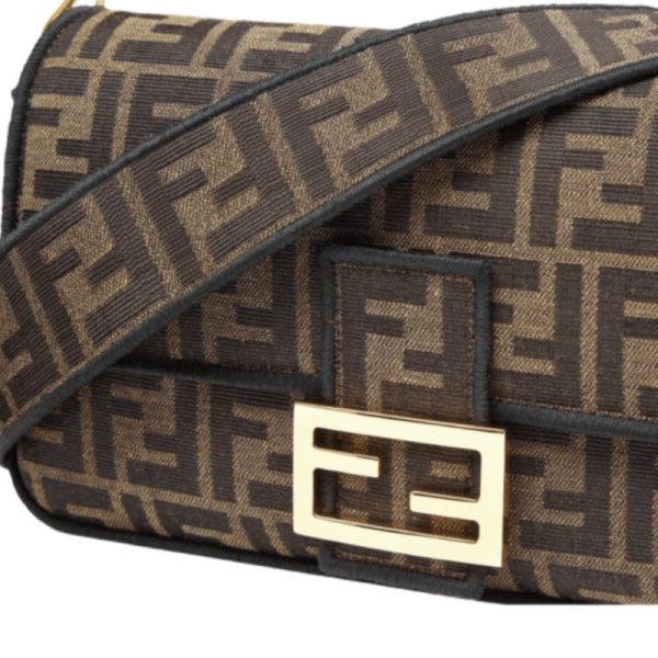Shoulder Bag Fendi Baguette In Tessuto Jacquard FF Marrone FDW001 - Image 3