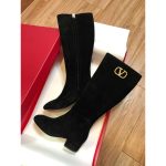 Valentino Boots Black Suede Knee High VL001