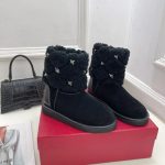 Valentino Boots Roman Stud Black Wool VL002