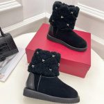 Valentino Boots Roman Stud Black Wool VL002 - Image 3