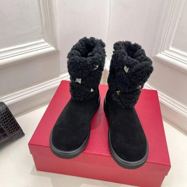 Valentino Boots Roman Stud Black Wool VL002 - Image 4