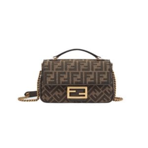 Bag Fendi Baguette Chain Midi In Tessuto Jacquard FF Marrone FE010