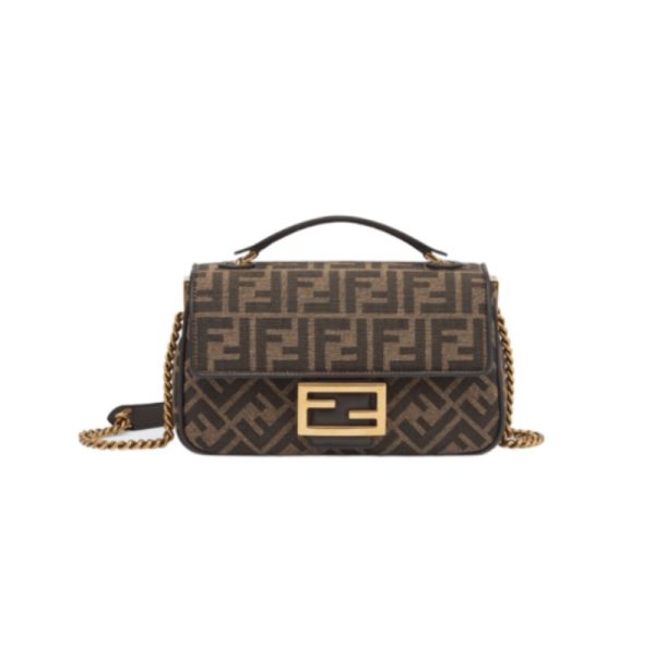 d144871_2107-1.jpg Bag Fendi Baguette Chain Midi In Tessuto Jacquard FF Marrone FE010 - Image 1
